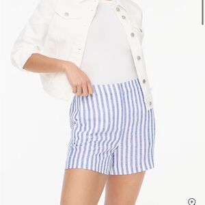 J. Crew Linen-blend Elastic-back Short Striped Blue White 10